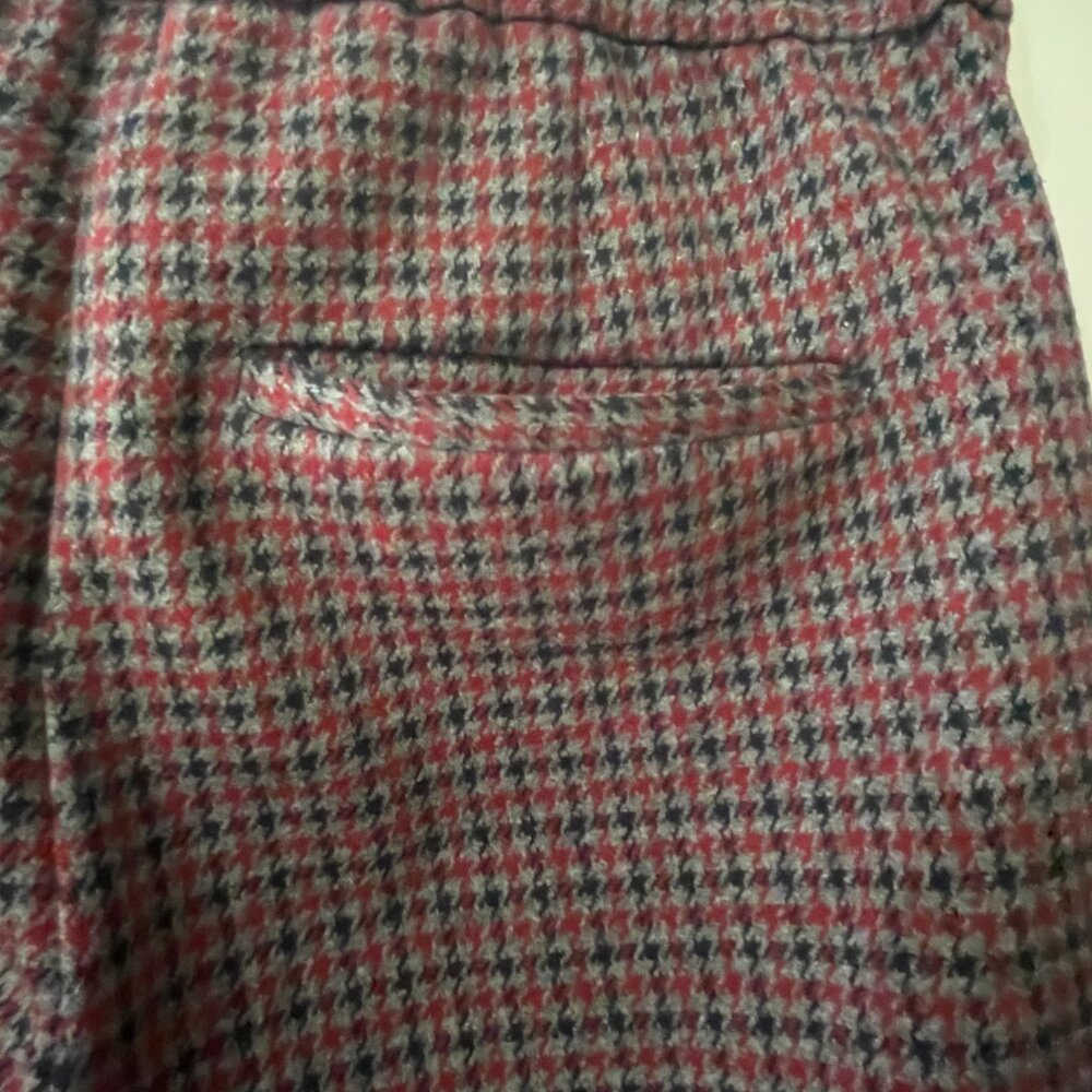 Theory Women's Red Grey Houndstooth Plaid Straight Leg Trousers Pants Size 2 - Picture 5 of 13